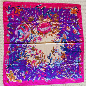 Silky Feel Scarf Satin Finish Bandana Pink & Blue Floral Modern Art 36” Square